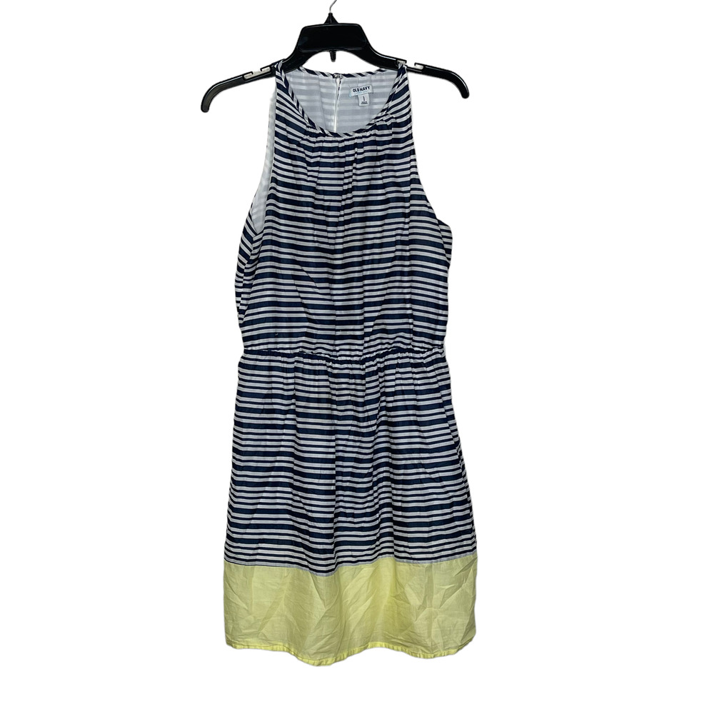 Old Navy Womens Dress Size Large Blue White Striped Yellowβ Bottom Cotton Lined